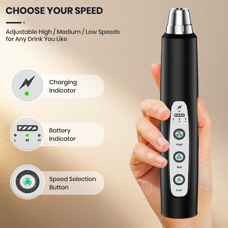 Colarlemo Milk Frother Handheld Rechargeable, Frother Wand Drink Mixer Electric Whisk for Coffee, Detachable With 3 Stainless Whisks, Hand Mixer for Lattes, Cappuccino, Matcha, Egg, No Stand,Black - Image 5